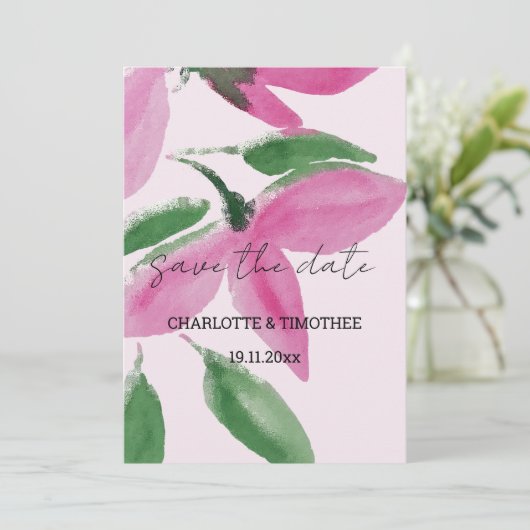 Elegant Romantisch Roze Wildbloemen Waterverf Kuns Save The Date (Staand voorkant)