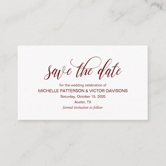 Elegant Romantisch Script, Bourgondië, Bewaar de d Informatiekaartje (Voorkant)