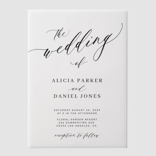 Elegant romantisch script eenvoudige bruiloft vellum uitnodigingen (Voorkant)