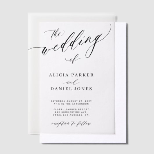 Elegant romantisch script eenvoudige bruiloft vellum uitnodigingen (Offset)