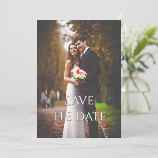 Elegant romantisch script kleur foto bruiloft save the date (Staand voorkant)