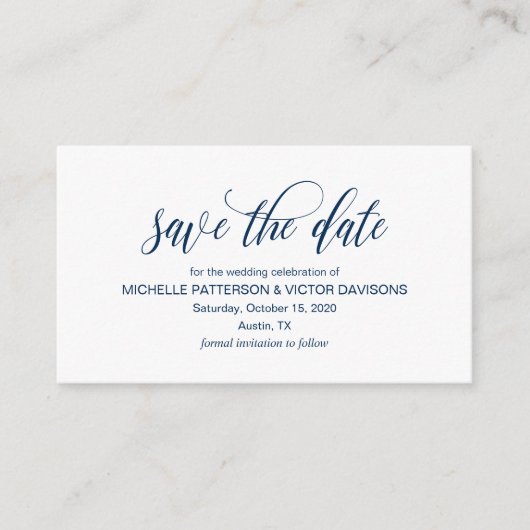 Elegant Romantisch Script, Navy Blue, Save the dat Informatiekaartje (Voorkant)