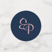 Elegant Romantisch Script Navy & Blush Confetti (Kleine voorkant)