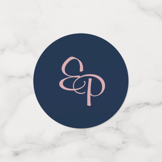 Elegant Romantisch Script Navy & Blush Confetti (Kleine voorkant)