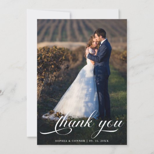 Elegant Romantisch Script Trouwen 2 Foto Bedankkaart (Voorkant)