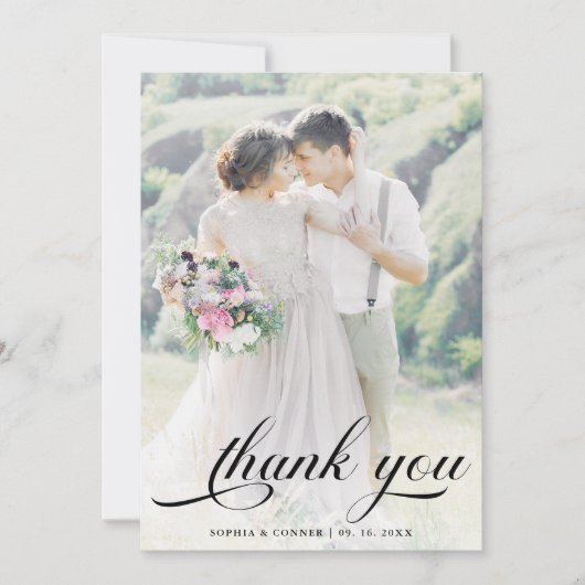 Elegant Romantisch Script Trouwen 2 Foto Bedankkaart (Voorkant)