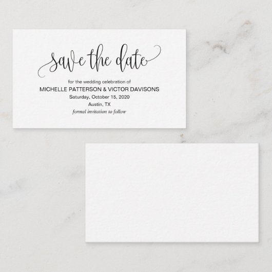 Elegant Romantisch Script, Zwart, Bewaar de datum Informatiekaartje (Voorkant / Achterkant)