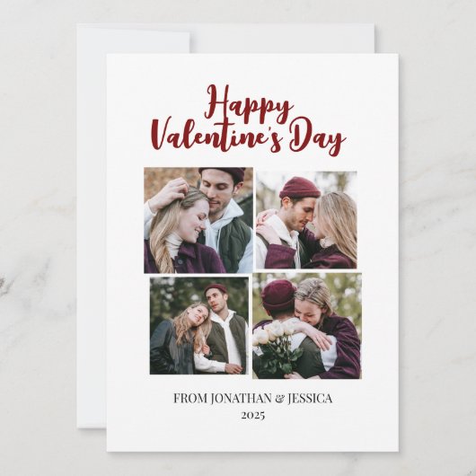 Elegant Romantisch Valentijnsdag paar 4 foto Feestdagenkaart (Voorkant)