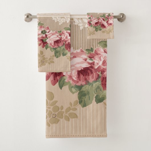 Elegant Romantisch Victoriaans Roze Bloemen Bad Handdoek (Insitu)