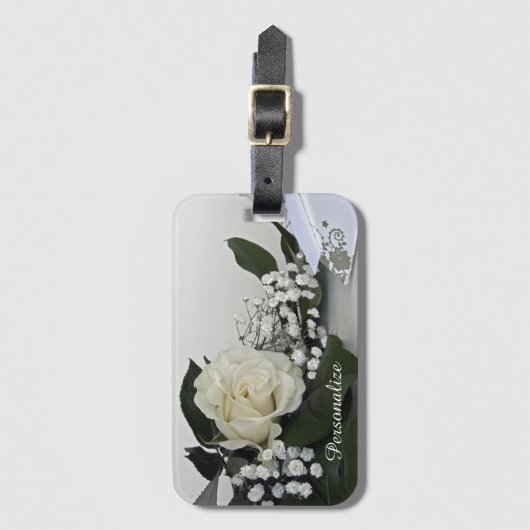 Elegant & Romantisch Witte Roos Personaliseren Bagagelabel (Voorkant (verticaal))