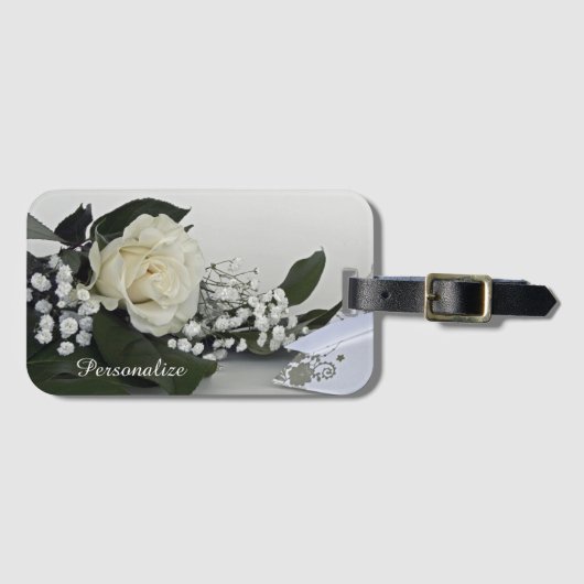 Elegant & Romantisch Witte Roos Personaliseren Bagagelabel (Voorkant (horizontaal))