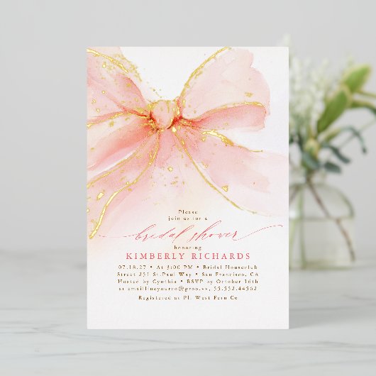 Elegant Romantisch Zacht Roze Boog Vrijgezellenfee Folie Uitnodiging (Staand Voorkant)