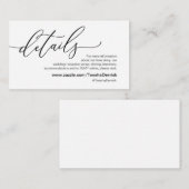 Elegant romantisch, zwart, onze huwelijksgegevens informatiekaartje (Voorkant / Achterkant)