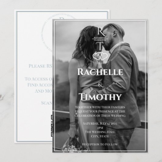 Elegant Romantisch Zwart Wit 1 foto bruiloft Kaart (Voorkant / Achterkant)