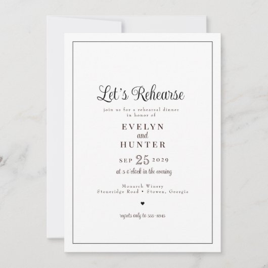 Elegant romantisch zwart-wit repetitiediner kaart (Voorkant)
