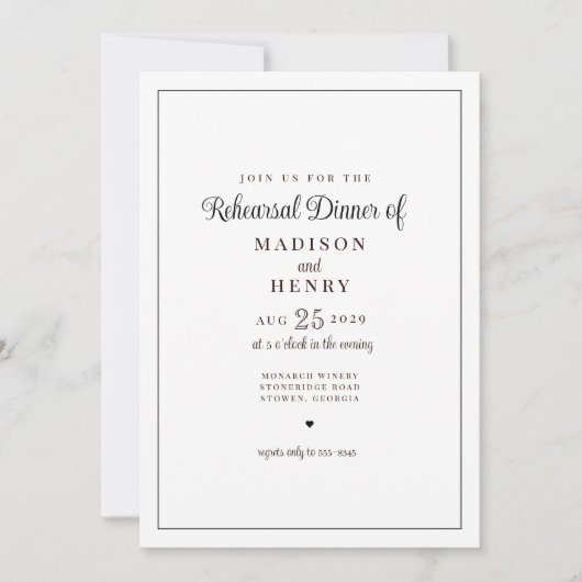 Elegant romantisch zwart-wit repetitiediner kaart (Voorkant)