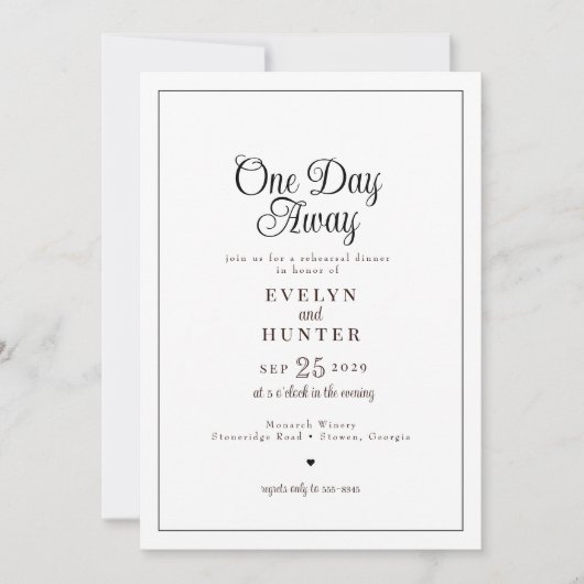 Elegant romantisch zwart-wit repetitiediner kaart (Voorkant)