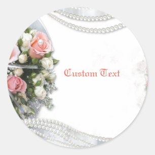 Elegant & Romantische Parels & Rozen Persoonlijk Ronde Sticker