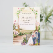 Elegant Romantische Tuin Koppel Illustratie Bewaar Kaart (Staand voorkant)