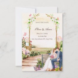 Elegant Romantische Tuin Koppel Illustratie Opslaa Kaart