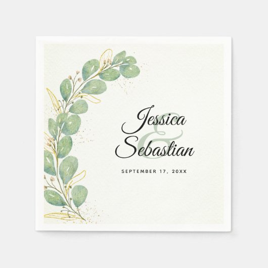 Elegant Romantische Waterverf Eucalyptus Wedding Servet (Voorkant)