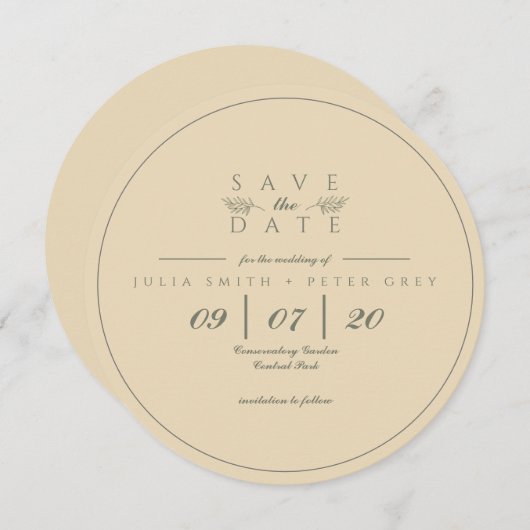 Elegant ronde sparen de datumuitnodiging kaart (Voorkant / Achterkant)