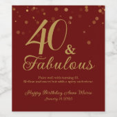 Elegant rood 40 en Fabulous Verjaardagsfeest Wijn Etiket (Enkel label)