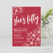 Elegant rood 50ste verjaardagsfeest kaart (Staand voorkant)
