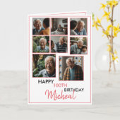 Elegant Rood 8 Fotocollage 100e verjaardag Kaart (Gele Bloem)