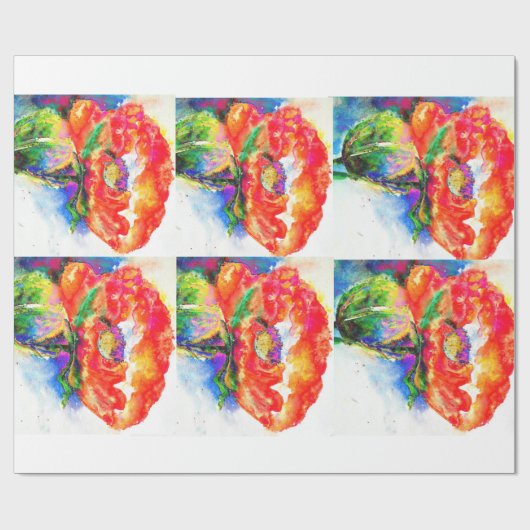 Elegant rood abstract bloemenschilderij waterverf cadeaupapier (Vlak)