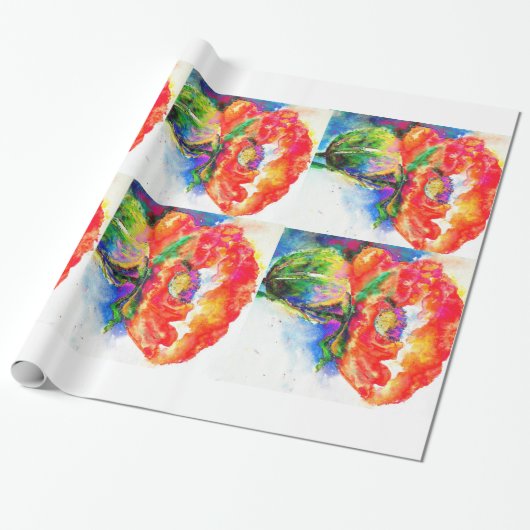 Elegant rood abstract bloemenschilderij waterverf cadeaupapier (Uitgerold)