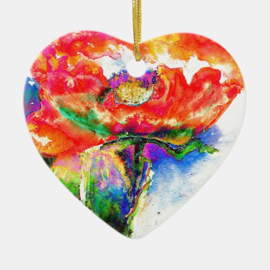 Elegant rood abstract bloemenschilderij waterverf keramisch ornament (Voorkant)