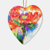 Elegant rood abstract bloemenschilderij waterverf keramisch ornament (Links)