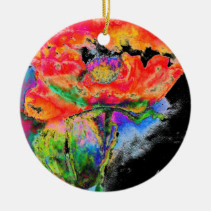 Elegant rood abstract bloemenschilderij waterverf keramisch ornament