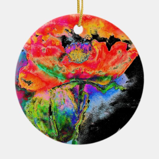 Elegant rood abstract bloemenschilderij waterverf keramisch ornament (Voorkant)