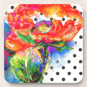 Elegant rood abstract bloemenschilderij waterverf onderzetter