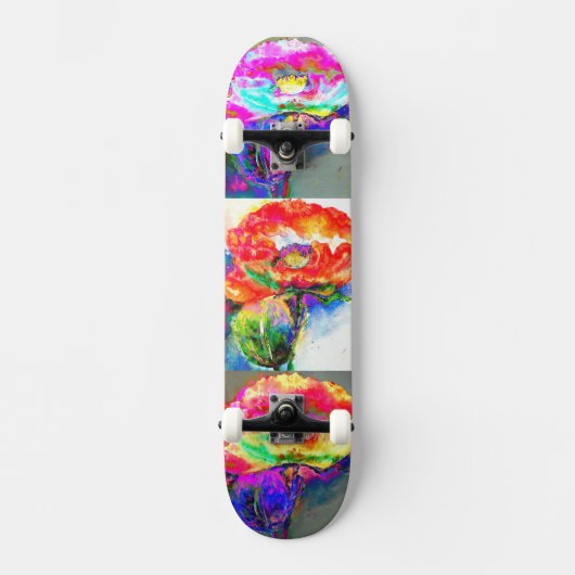 Elegant rood abstract bloemenschilderij waterverf persoonlijk skateboard (Voorkant)
