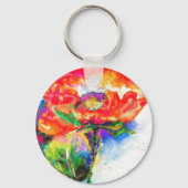 Elegant rood abstract bloemenschilderij waterverf sleutelhanger (Voorkant)
