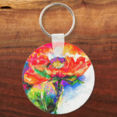 Elegant rood abstract bloemenschilderij waterverf sleutelhanger (Voorkant)