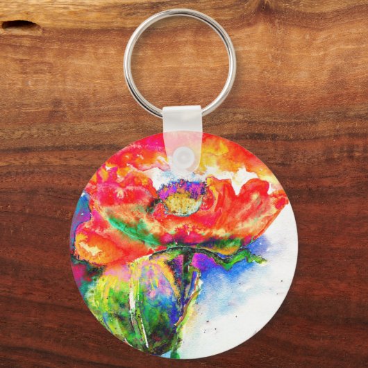 Elegant rood abstract bloemenschilderij waterverf sleutelhanger (Voorkant)
