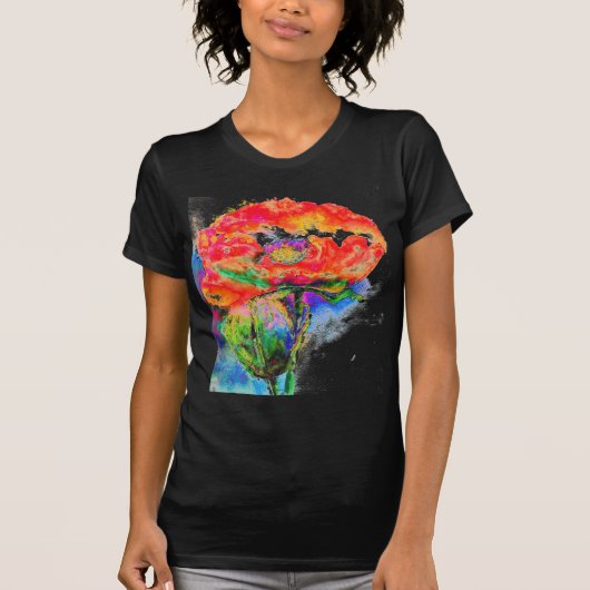 Elegant rood abstract bloemenschilderij waterverf t-shirt (Voorkant)