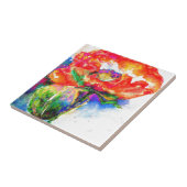 Elegant rood abstract bloemenschilderij waterverf tegeltje (Zijkant)