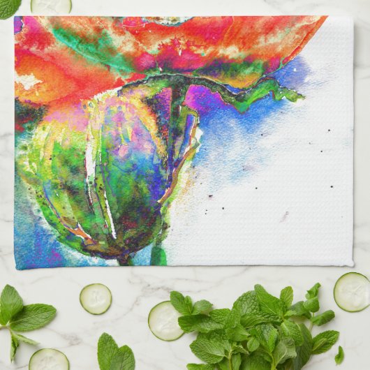 Elegant rood abstract bloemenschilderij waterverf theedoek (Gevouwen)