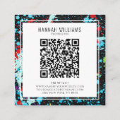 Elegant Rood Blauw QR Code Kleurrijk Geschilderd P Vierkante Visitekaartje (Achterkant)