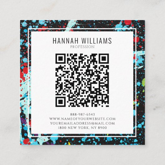 Elegant Rood Blauw QR Code Kleurrijk Geschilderd P Vierkante Visitekaartje (Achterkant)