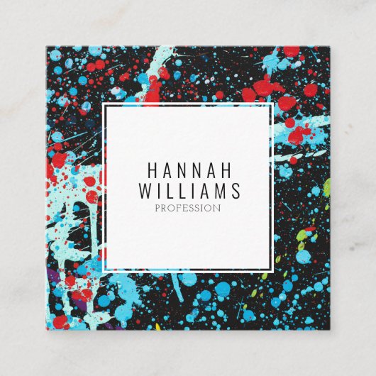 Elegant Rood Blauw QR Code Kleurrijk Geschilderd P Vierkante Visitekaartje (Voorkant)