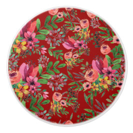 Elegant Rood Bloemen Keramische Trek Keramische Knop