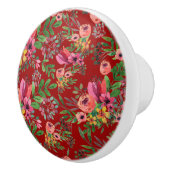 Elegant Rood Bloemen Keramische Trek Knop (Rechts)