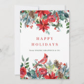 Elegant rood bloemenbedrijf LOGO Feestdagenkaart (Voorkant)