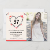 Elegant rood bloemenhart voor haar 37e verjaardag kaart (Voorkant)